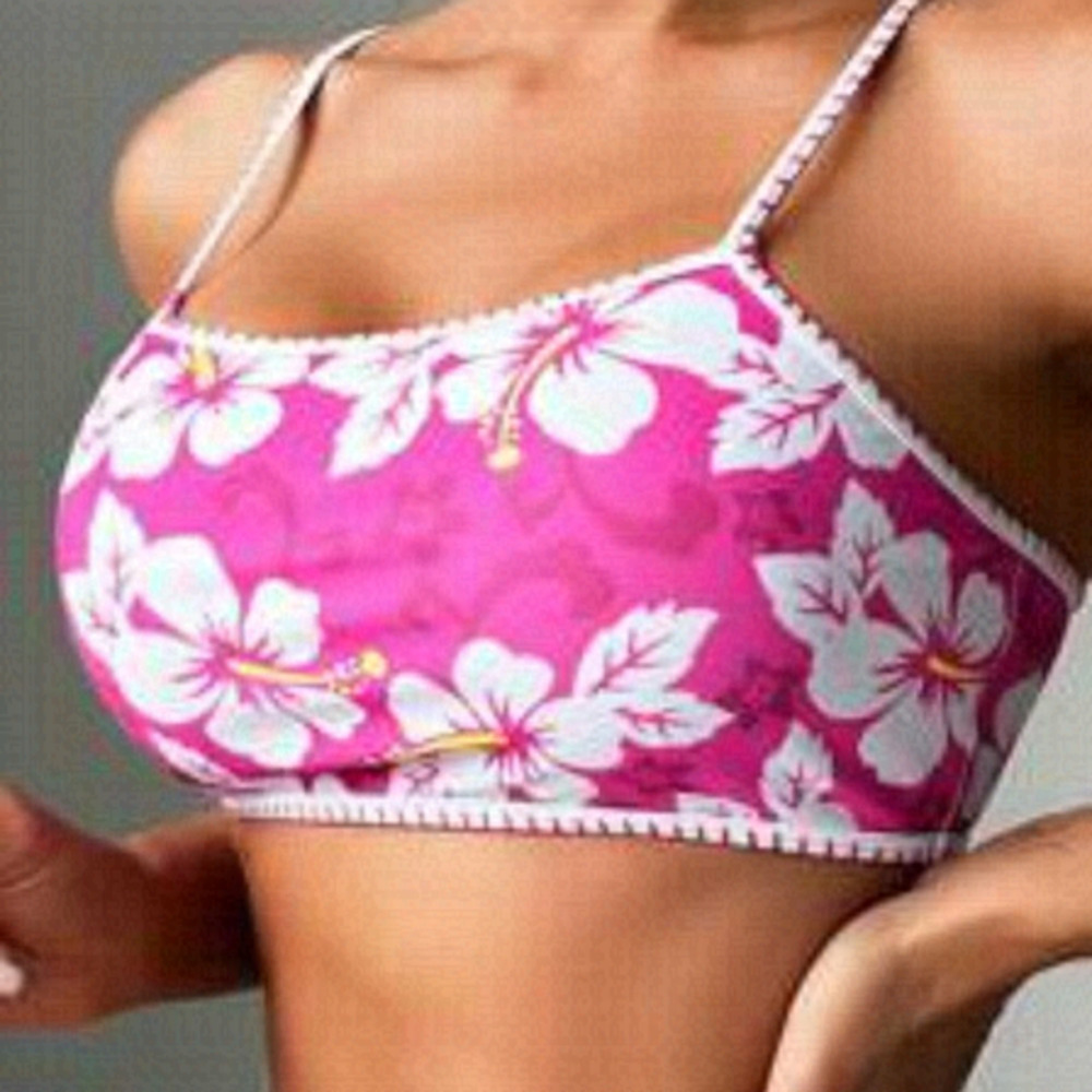 SHEIN Women's Floral Print Whip Stitch  Bikini Top (Size Small) (New)